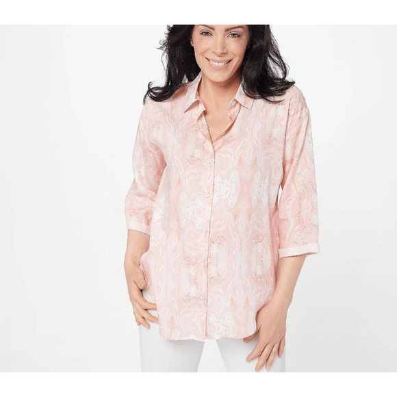 Lori Felt Los Angeles Pink Oil Slick Print Button Down Shirt XL NWT (4310) - Picture 1 of 11
